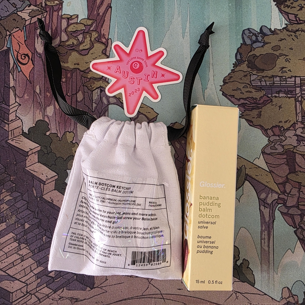 Glossier Banana Pudding Balm Dotcom and Keychain